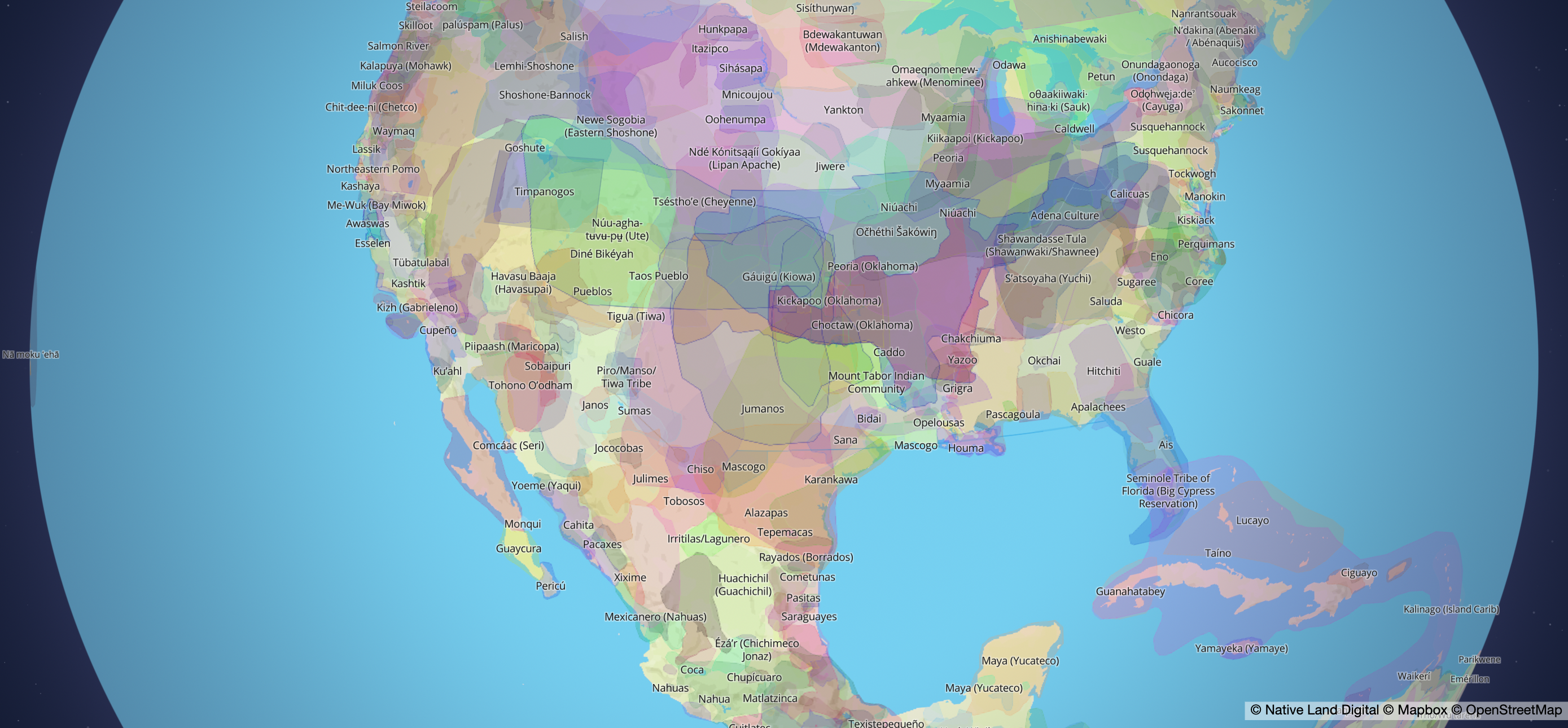 Map of North America organized by native lands